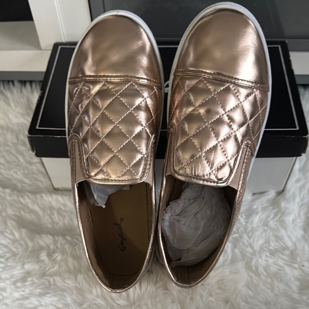Metallic Quilted Slip-On Shoes
